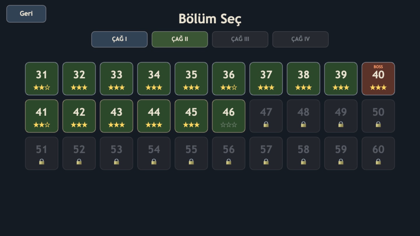 Bölüm seçim ekranı